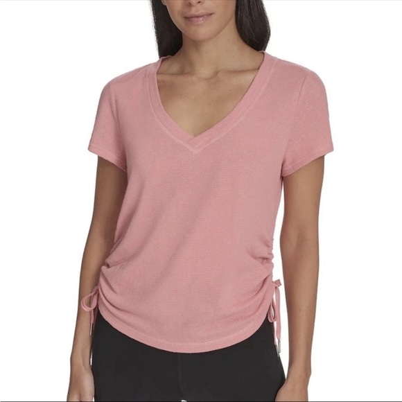 Calvin Klein Tops - Calvin Klein V-neck Drawstring Ruched Textured Top Women’s Size XL Pink Apricot